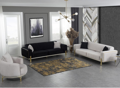 Luxury sofa set three-seater modern armchair fabric furniture set 3-piece black 3+3+1